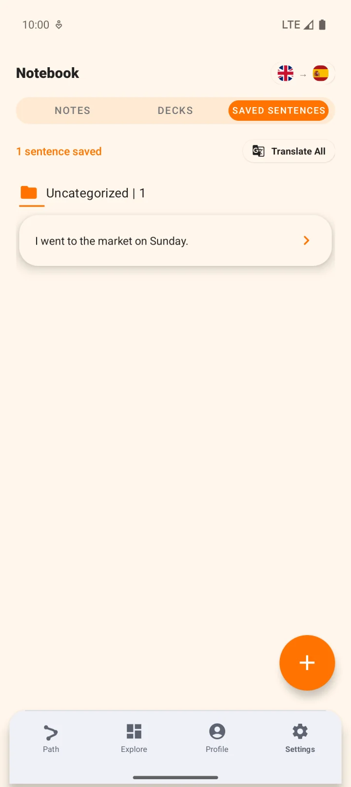 A notebook of saved sentences in Echo